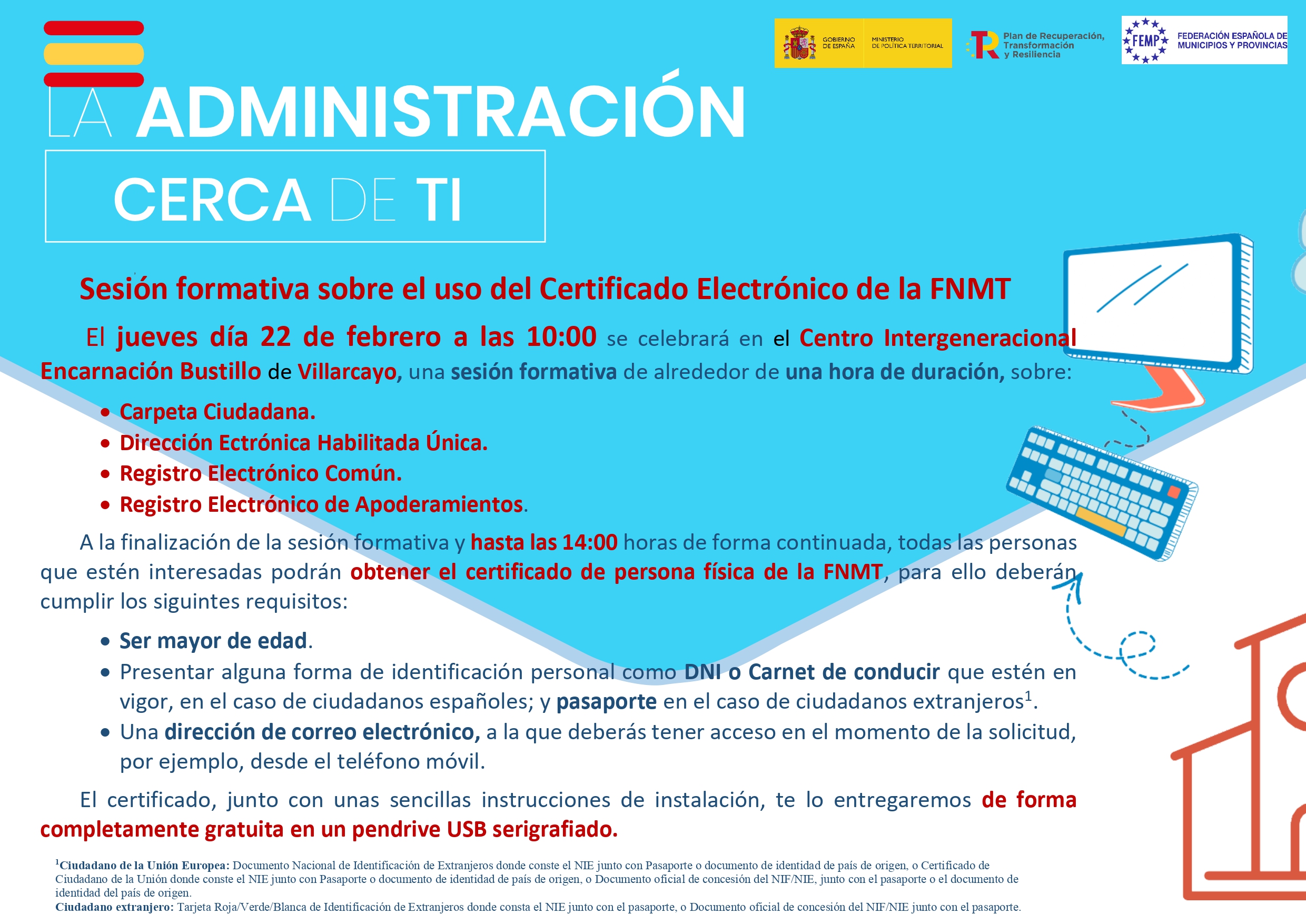 SESION FORMATIVA GRATUITA EN VILLARCAYO. OBTENCION Y USO CERTIFICADO DIGITAL FNMT