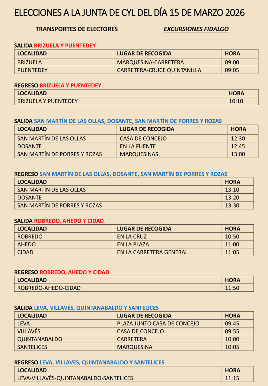 HORARIOS TRANSPORTE ELECTORES 